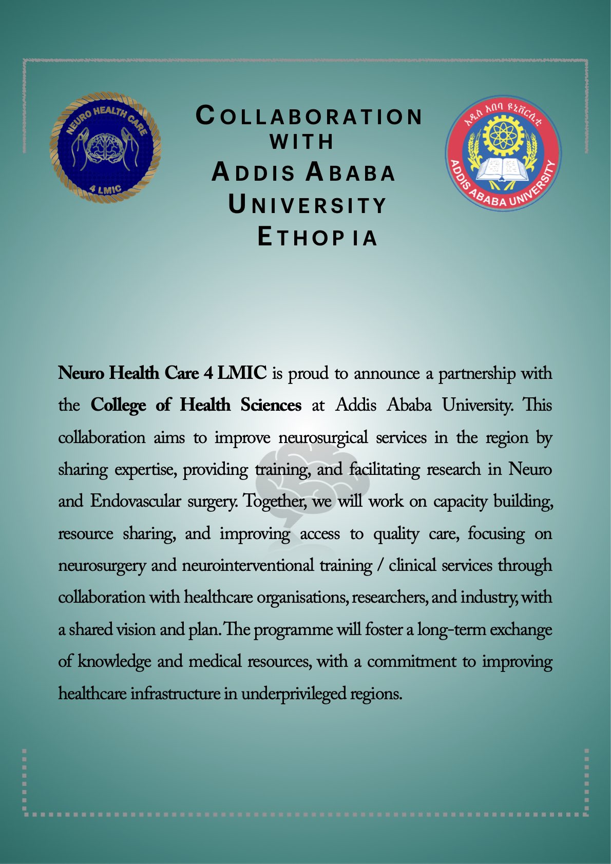 Memorandum of understanding with Addis Ababa University, Ethopia.